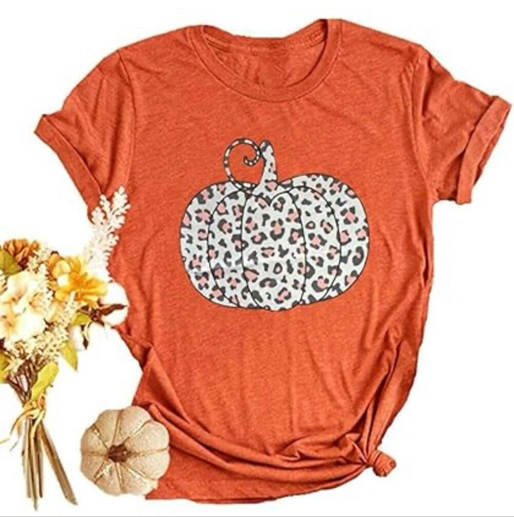 Brand New Womens Boutique Animal Print Pumpkin Graphic Tee Shirt - Sz S
